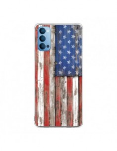 Coque Oppo Reno4 Pro 5G Drapeau USA Vintage Bois Wood -...
