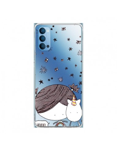 Coque Oppo Reno4 Pro 5G Petite Fille et Licorne I Believe Transparente - Nico