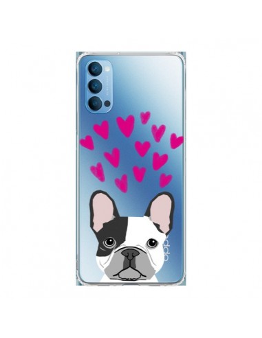 Coque Oppo Reno4 Pro 5G Bulldog Français Coeurs Chien Transparente - Pet Friendly