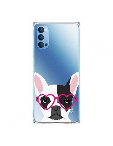 Coque Oppo Reno4 Pro 5G Bulldog Français Lunettes Coeurs Chien Transparente - Pet Friendly