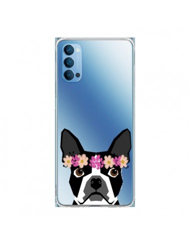 Coque Oppo Reno4 Pro 5G Boston Terrier Fleurs Chien Transparente - Pet Friendly