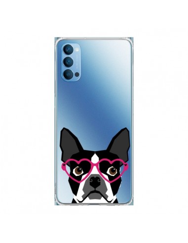 Coque Oppo Reno4 Pro 5G Boston Terrier Lunettes Coeurs Chien Transparente - Pet Friendly