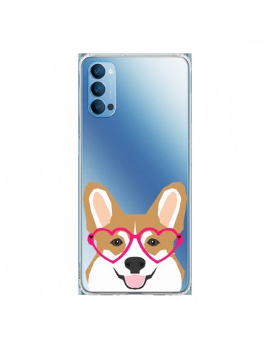 Coque Oppo Reno4 Pro 5G Chien Marrant Lunettes Coeurs Transparente - Pet Friendly