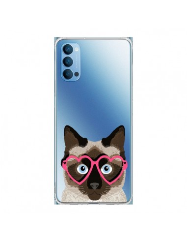 Coque Oppo Reno4 Pro 5G Chat Marron Lunettes Coeurs Transparente - Pet Friendly