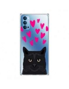Coque Oppo Reno4 Pro 5G Chat Noir Coeurs Transparente -...
