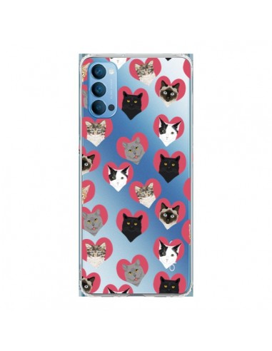 Coque Oppo Reno4 Pro 5G Chats Coeurs Transparente - Pet Friendly