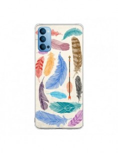 Coque Oppo Reno4 Pro 5G Feather Plumes Multicolores -...