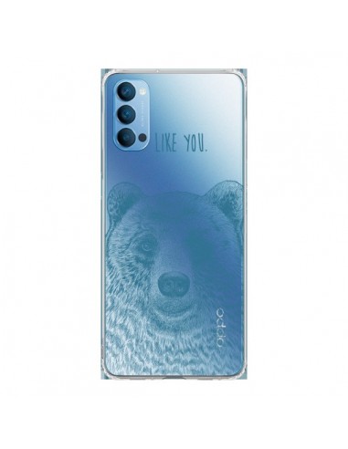 Coque Oppo Reno4 Pro 5G I Love You Bear Ours Ourson Transparente - Rachel Caldwell