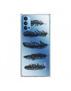 Coque Oppo Reno4 Pro 5G Plume Feather Noir Transparente -...