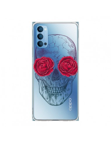 Coque Oppo Reno4 Pro 5G Tête de Mort Rose Fleurs Transparente - Rachel Caldwell