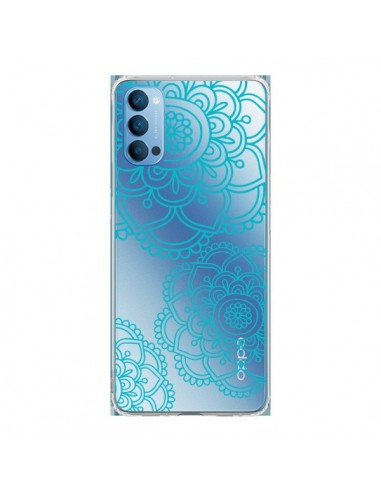 Coque Oppo Reno4 Pro 5G Mandala Bleu Aqua Doodle Flower Transparente - Sylvia Cook