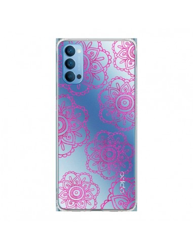 Coque Oppo Reno4 Pro 5G Pink Doodle Flower Mandala Rose Fleur Transparente - Sylvia Cook