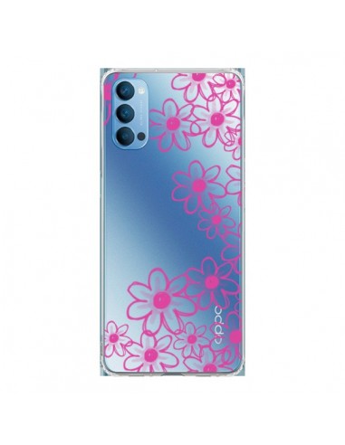 Coque Oppo Reno4 Pro 5G Pink Flowers Fleurs Roses Transparente - Sylvia Cook
