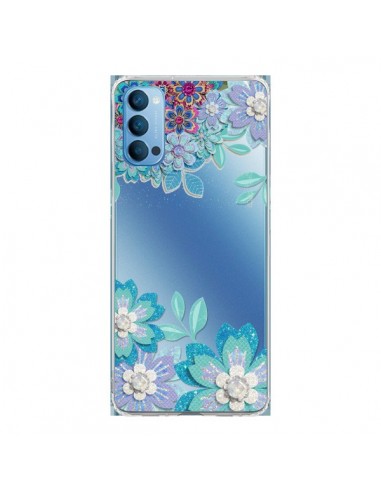 Coque Oppo Reno4 Pro 5G Winter Flower Bleu, Fleurs d'Hiver Transparente - Sylvia Cook