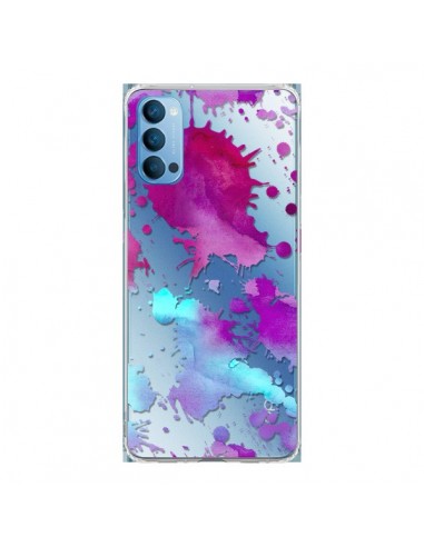 Coque Oppo Reno4 Pro 5G Watercolor Splash Taches Bleu Violet Transparente - Sylvia Cook