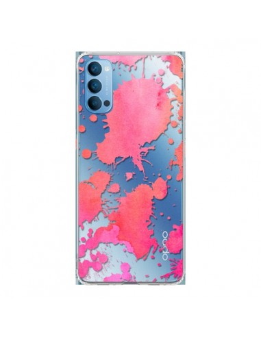 Coque Oppo Reno4 Pro 5G Watercolor Splash Taches Rose Orange Transparente - Sylvia Cook