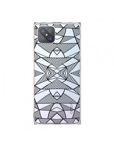 Coque Oppo Reno4 Z 5G Lignes Miroir Grilles Triangles Grid Abstract Noir Transparente - Project M