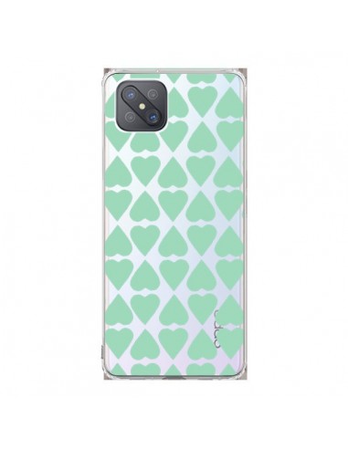 Coque Oppo Reno4 Z 5G Coeurs Heart Mint Bleu Vert Transparente - Project M