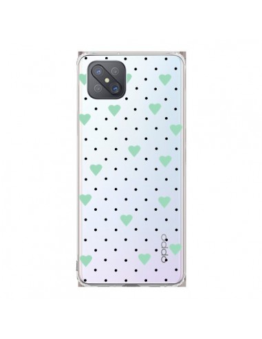 Coque Oppo Reno4 Z 5G Point Coeur Mint Bleu Vert Pin Point Heart Transparente - Project M