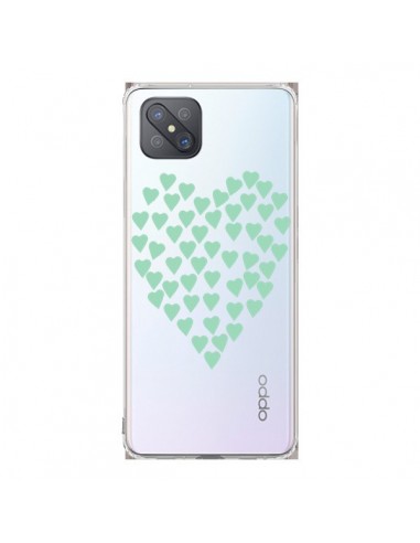 Coque Oppo Reno4 Z 5G Coeurs Heart Love Mint Bleu Vert Transparente - Project M