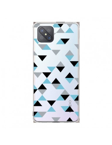 Coque Oppo Reno4 Z 5G Triangles Ice Blue Bleu Noir Transparente - Project M