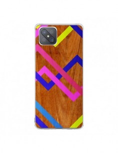 Coque Oppo Reno4 Z 5G Pink Yellow Wooden Bois Azteque...