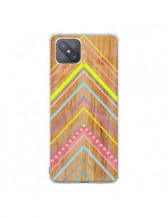 Coque Oppo Reno4 Z 5G Wooden Chevron Pink Bois Azteque...