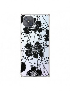 Coque Oppo Reno4 Z 5G Fleurs Noirs Flower Transparente -...
