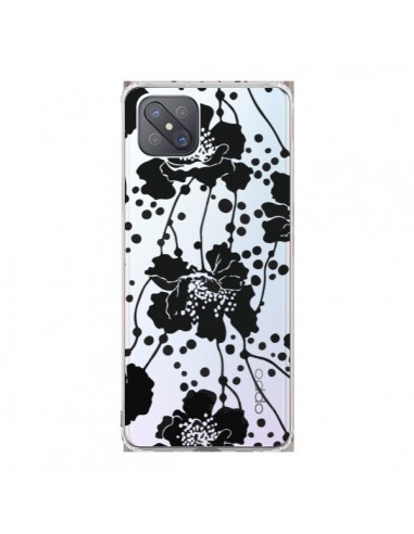 Coque Oppo Reno4 Z 5G Fleurs Noirs Flower Transparente - Dricia Do