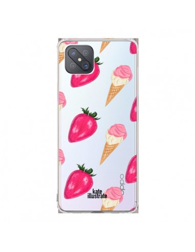 Coque Oppo Reno4 Z 5G Strawberry Ice Cream Fraise Glace Transparente - kateillustrate