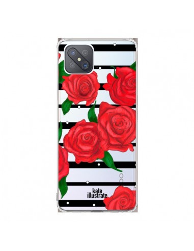 Coque Oppo Reno4 Z 5G Red Roses Rouge Fleurs Flowers Transparente - kateillustrate