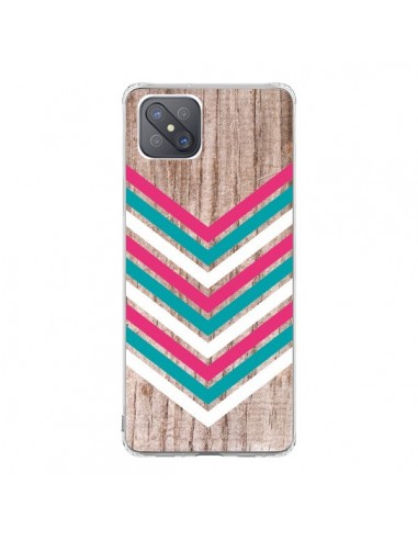 Coque Oppo Reno4 Z 5G Tribal Aztèque Bois Wood Flèche Rose Bleu - Laetitia