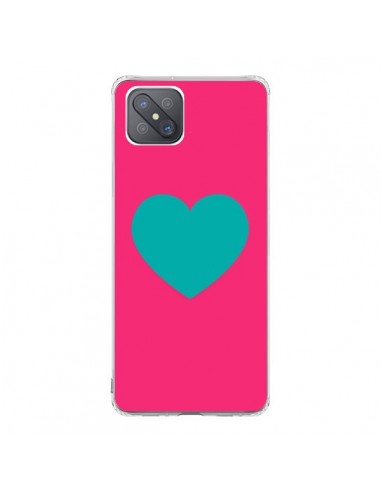 Coque Oppo Reno4 Z 5G Coeur Bleu Fond Rose - Laetitia