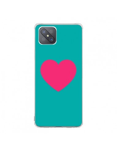 Coque Oppo Reno4 Z 5G Coeur Rose Fond Bleu  - Laetitia