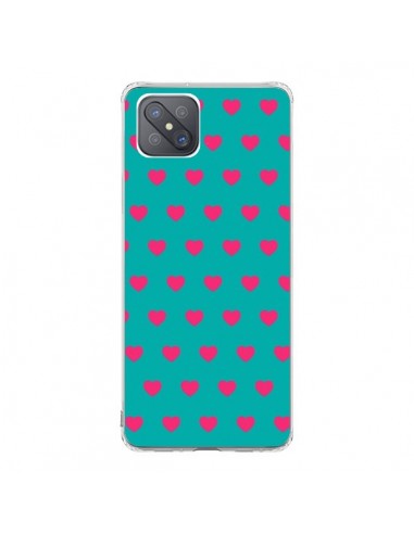 Coque Oppo Reno4 Z 5G Coeurs Roses Fond Bleu - Laetitia