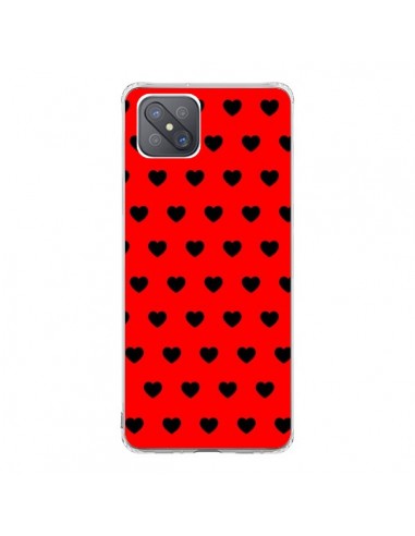 Coque Oppo Reno4 Z 5G Coeurs Noirs Fond Rouge - Laetitia