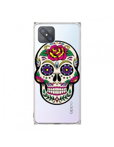 Coque Oppo Reno4 Z 5G Tête de Mort Mexicaine Fleurs Transparente - Laetitia