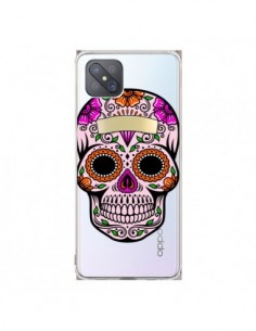 Coque Oppo Reno4 Z 5G Tête de Mort Mexicaine Noir Rose...