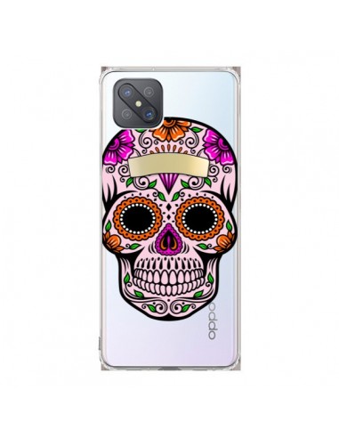 Coque Oppo Reno4 Z 5G Tête de Mort Mexicaine Noir Rose Transparente - Laetitia