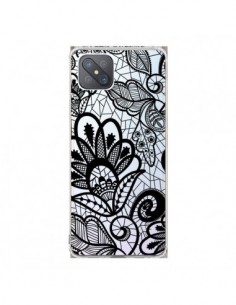 Coque Oppo Reno4 Z 5G Lace Fleur Flower Noir Transparente...