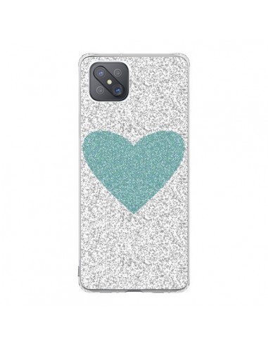 Coque Oppo Reno4 Z 5G Coeur Bleu Vert Argent Love - Mary Nesrala