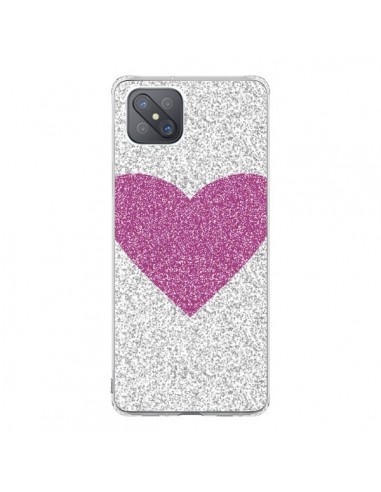 Coque Oppo Reno4 Z 5G Coeur Rose Argent Love - Mary Nesrala