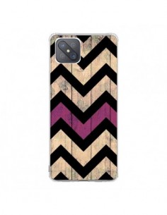 Coque Oppo Reno4 Z 5G Chevron Vintage Bois Wood - Mary...