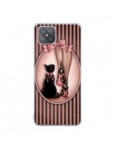 Coque Oppo Reno4 Z 5G Lady Chat Noeud Papillon Pois...