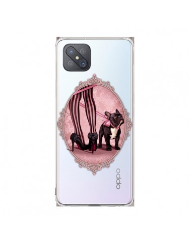 Coque Oppo Reno4 Z 5G Lady Jambes Chien Bulldog Dog Rose Pois Noir Transparente - Maryline Cazenave