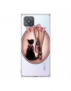 Coque Oppo Reno4 Z 5G Lady Chat Noeud Papillon Pois...