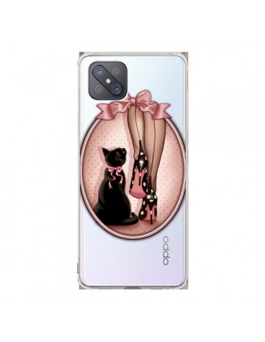 Coque Oppo Reno4 Z 5G Lady Chat Noeud Papillon Pois Chaussures Transparente - Maryline Cazenave
