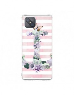 Coque Oppo Reno4 Z 5G Ancre Rose Fleurs Navire - Monica...