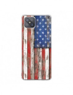 Coque Oppo Reno4 Z 5G Drapeau USA Vintage Bois Wood -...