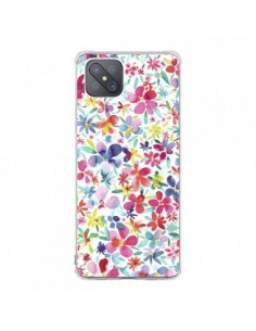 Coque Oppo Reno4 Z 5G Colorful Flowers Petals Blue -...